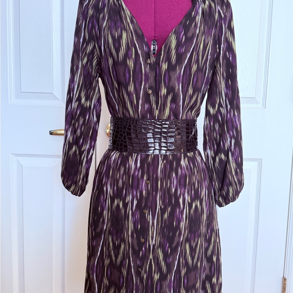 Purple Patterned Long Sleeve Women's Dress